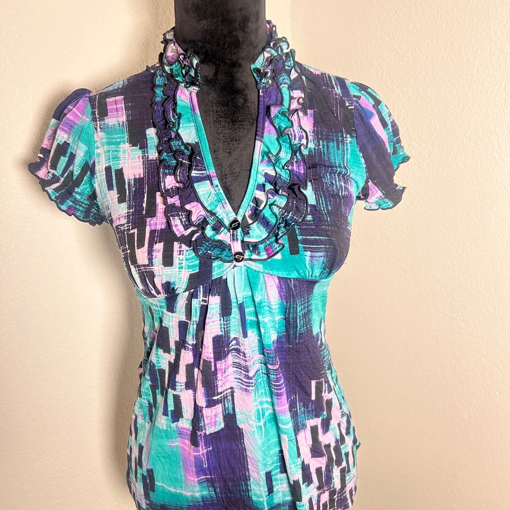 Elegant Abstract Ruffle Blouse
